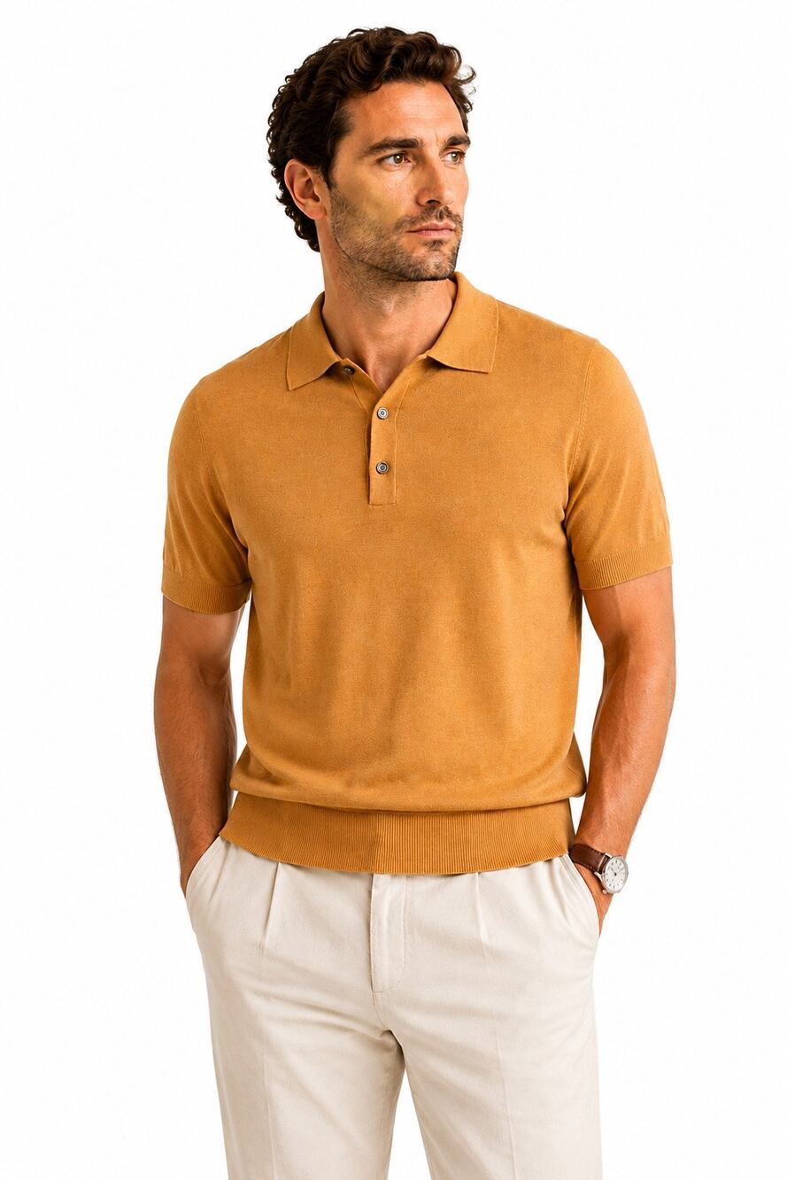 NWT Spier & Mackay Silk Cotton Johnny Collar Polo Men XL Camel $108